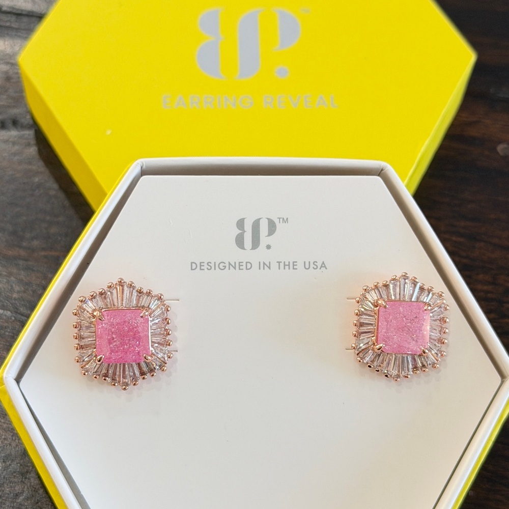 Bomb Party OG Pink Ice Crystal Rose Gold Stud Earrings